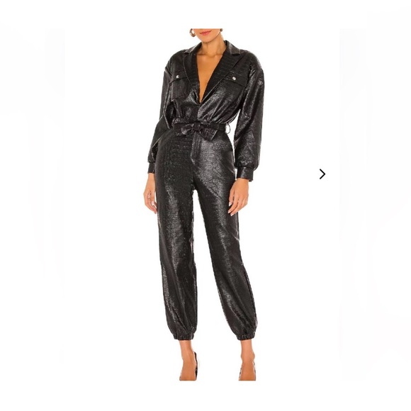 Lovers + Friends Pants - Lovers + Friends Tag Black Faux Leather Croc embossed Jumpsuit Women Sz XS